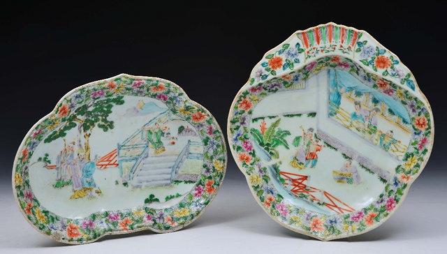 Appraisal: A CHINESE CANTON SHAPED SERVING DISH with figures on a