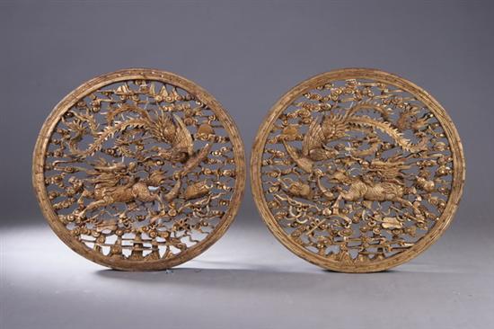 Appraisal: PAIR CHINESE GILT AND RED LACQUER PANELS Late Qing early