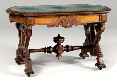 Appraisal: Victorian walnut library table poplar and pine secondary cartouche-form top