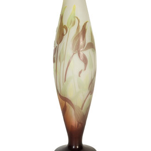 Appraisal: mile Gall French Tulip Vase c - s acid-etched cameo