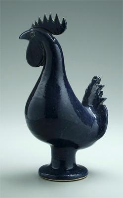 Appraisal: Edwin Meaders blue rooster turned head medium glossy blue glaze