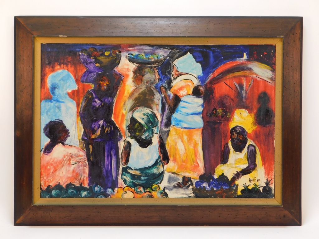 Appraisal: BADJI MALANG SOCIAL REALIST STREET SCENE PAINTING Senegal - Depicts