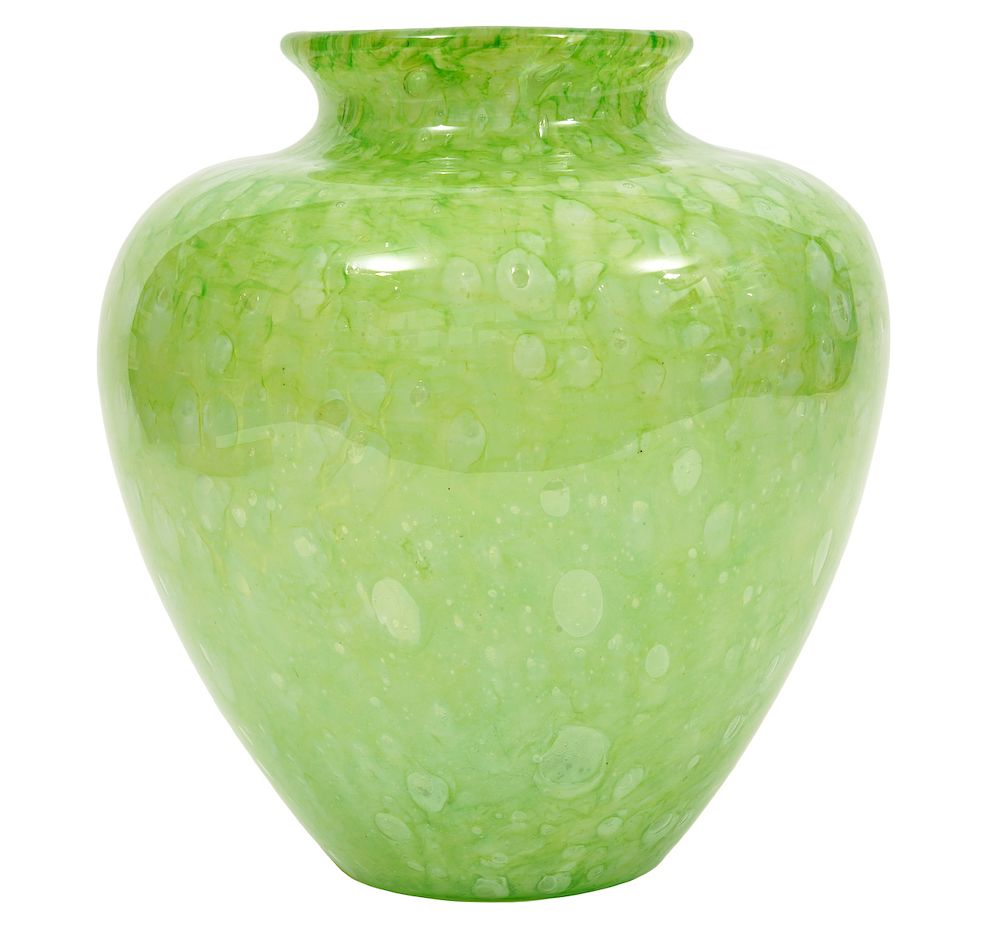 Appraisal: Steuben Soft Lime Green Cluthra Vase by F Carder Steuben