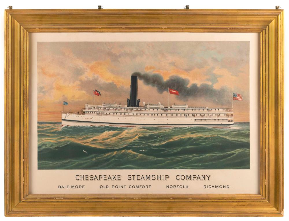 Appraisal: RARE CHESAPEAKE STEAMSHIP COMPANY LITHOGRAPH EARLY TH CENTURY ON PAPER