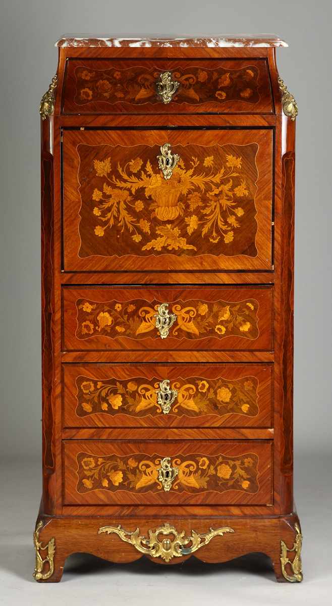 Appraisal: French Inlaid Drop Front Secretary C Kingwood w ormolu mounts