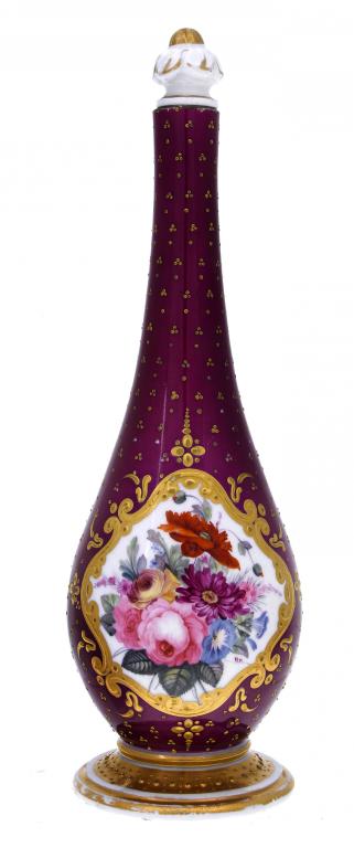 Appraisal: A CHAMBERLAIN'S WORCESTER CLARET GROUND SCENT BOTTLE AND A STOPPER