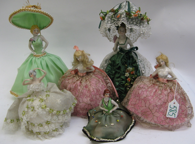 Appraisal: COLLECTION OF SIX PORCELAIN HALF DOLL LADIES in ornate skirted