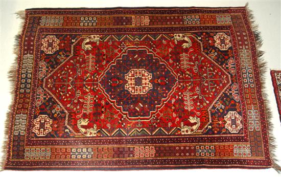 Appraisal: Wool on Wool Oriental Rug Navy medallion on red ground