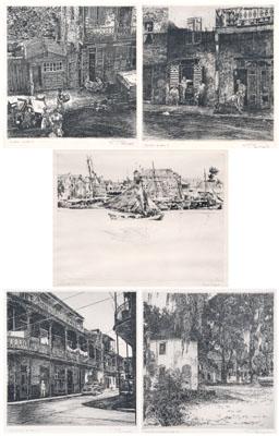 Appraisal: Five Philip Kappel etchings American - Vieux Carr eacute New