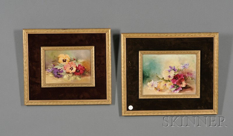 Appraisal: Two Framed Handpainted Porcelain Plaques of Pansies early th century