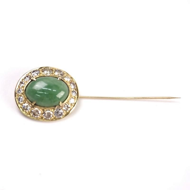 Appraisal: k Diamond and Oval Jade Stick Pin k diamond and