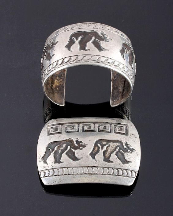 Appraisal: Signed Navajo Sterling Silver Belt Buckle Cuff This is a