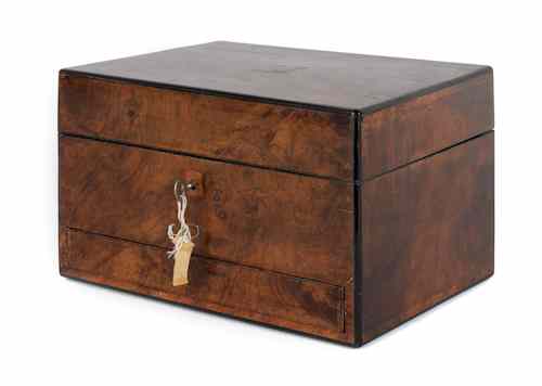 Appraisal: Burl veneer sewing box h w