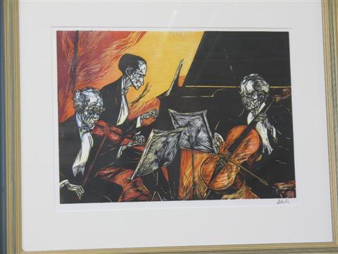 Appraisal: MERVIN M JULES AMERICAN - TRIO Woodcut print x in