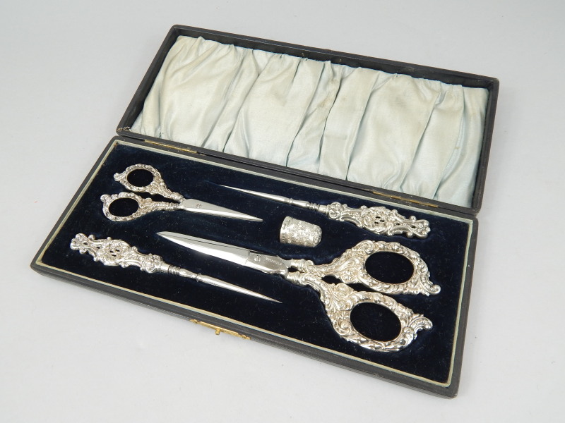 Appraisal: A silver mounted necessaire to include two pairs of scissors