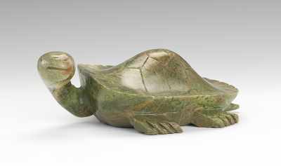 Appraisal: Carved Hardstone Turtle Carved from green hardstone with brown and