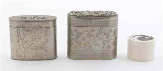 Appraisal: Two Chinese Silvered Metal Tea Caddies both of oval form