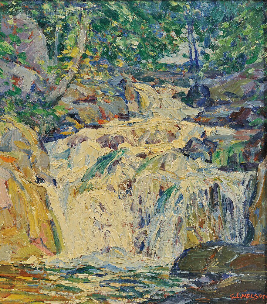 Appraisal: George Laurence Nelson American - Two Forest Views with Waterfalls