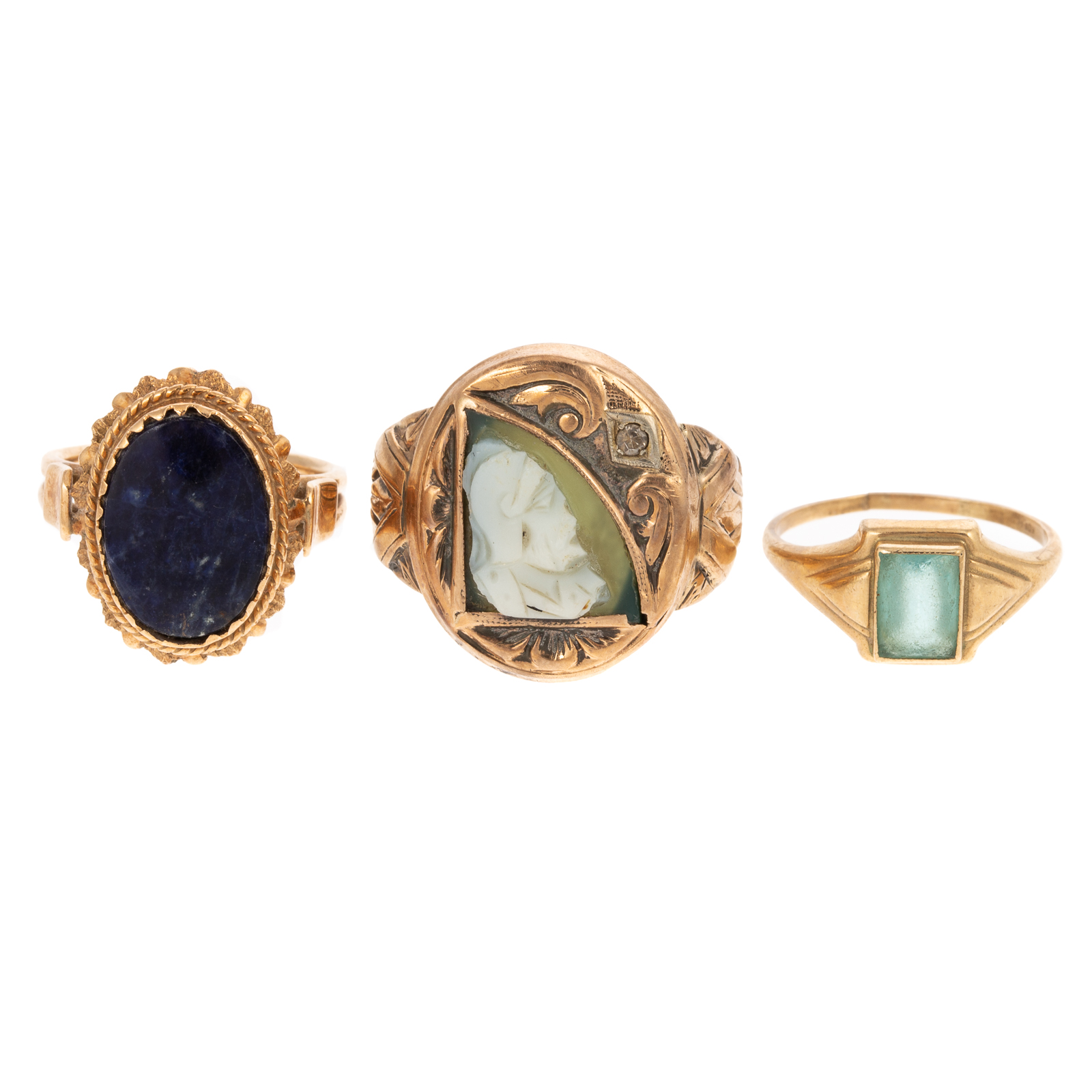 Appraisal: A COLLECTION OF THREE VINTAGE RINGS IN GOLD K yellow