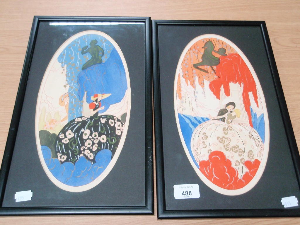 Appraisal: Henry Bxxx - A pair of colourful pochair prints signed