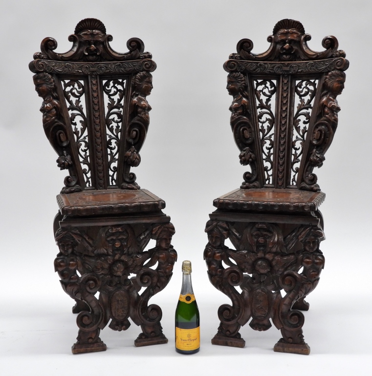 Appraisal: PR ATTR HORNER ORNATELY CARVED WOOD CHAIRS United States Late