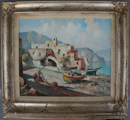 Appraisal: DEL GRASSO Gianni Italian th c Coastal Scene with Figures