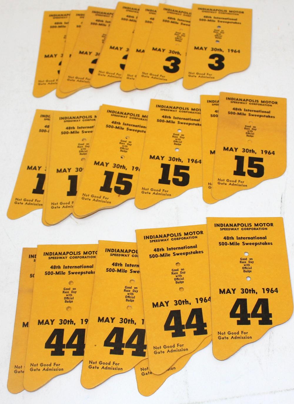 Appraisal: LOT OF - INDIANAPOLIS PIT BADGE BACK UP CARDSLot of