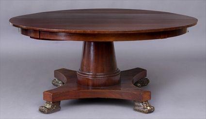 Appraisal: CLASSICAL-STYLE MAHOGANY PEDESTAL EXTENTION TABLE The circular top on flared