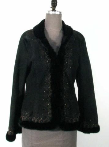 Appraisal: Black Shearling Jacket w Fringe Ranch Mink Trim ''Olveri'' Size