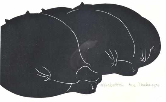 Appraisal: ERIC THAKE - Hippopotami linocut x cm