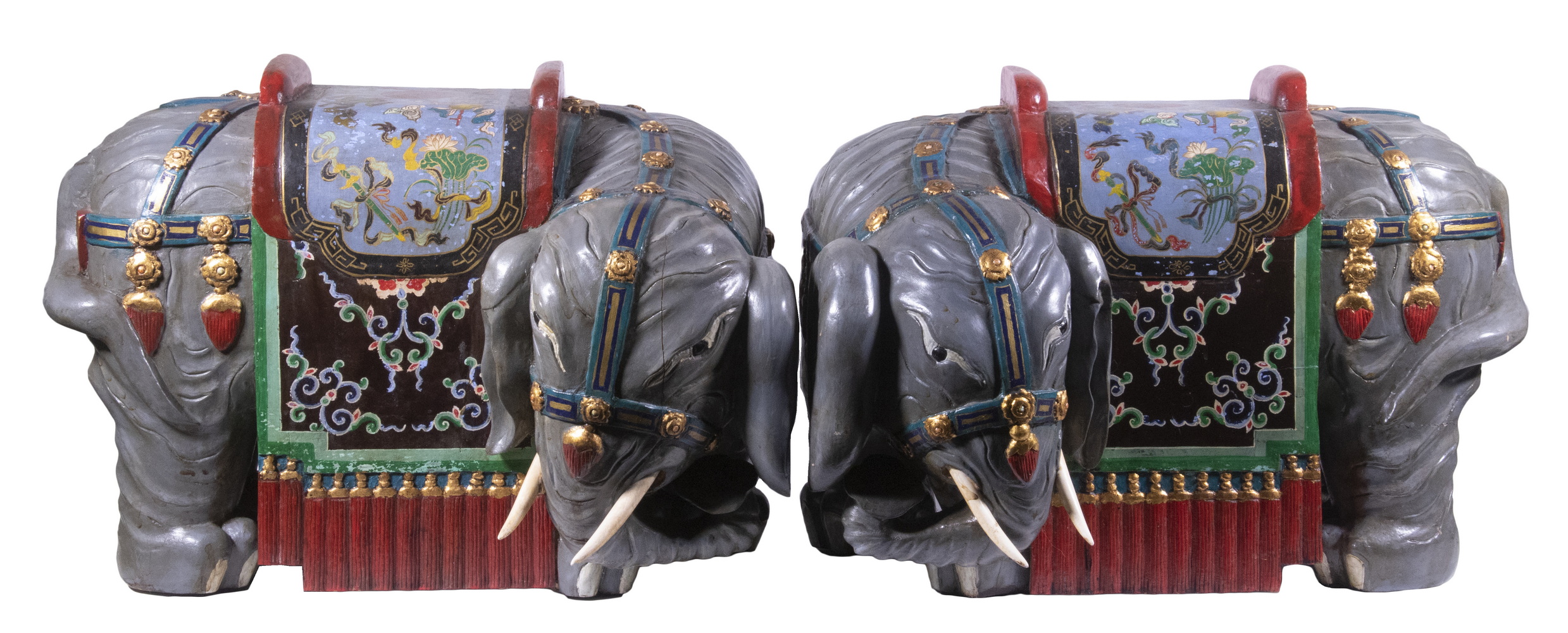 Appraisal: PR WOODEN ELEPHANT FORM FOOTSTOOLS Pair of Decorative Carved and