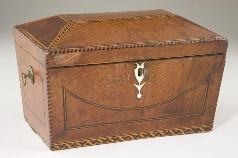 Appraisal: English Inlaid Tea Caddy th century mahogany veneer casket form