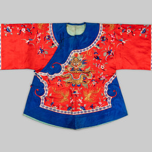 Appraisal: A Chinese Red Ground Embroidered Silk Ladies' Jacket EARLY TH