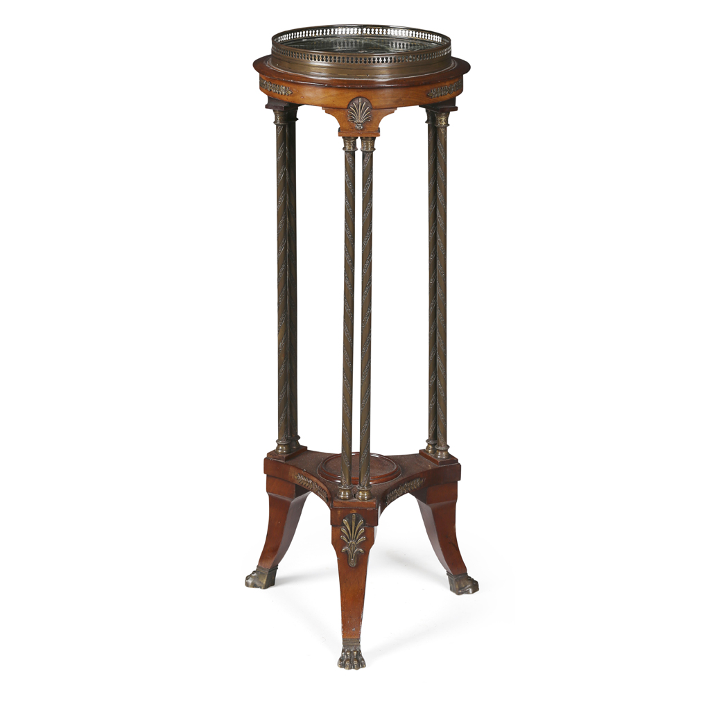 Appraisal: FRENCH EMPIRE STYLE MAHOGANY MARBLE AND PATINATED METAL GUERIDON LATE