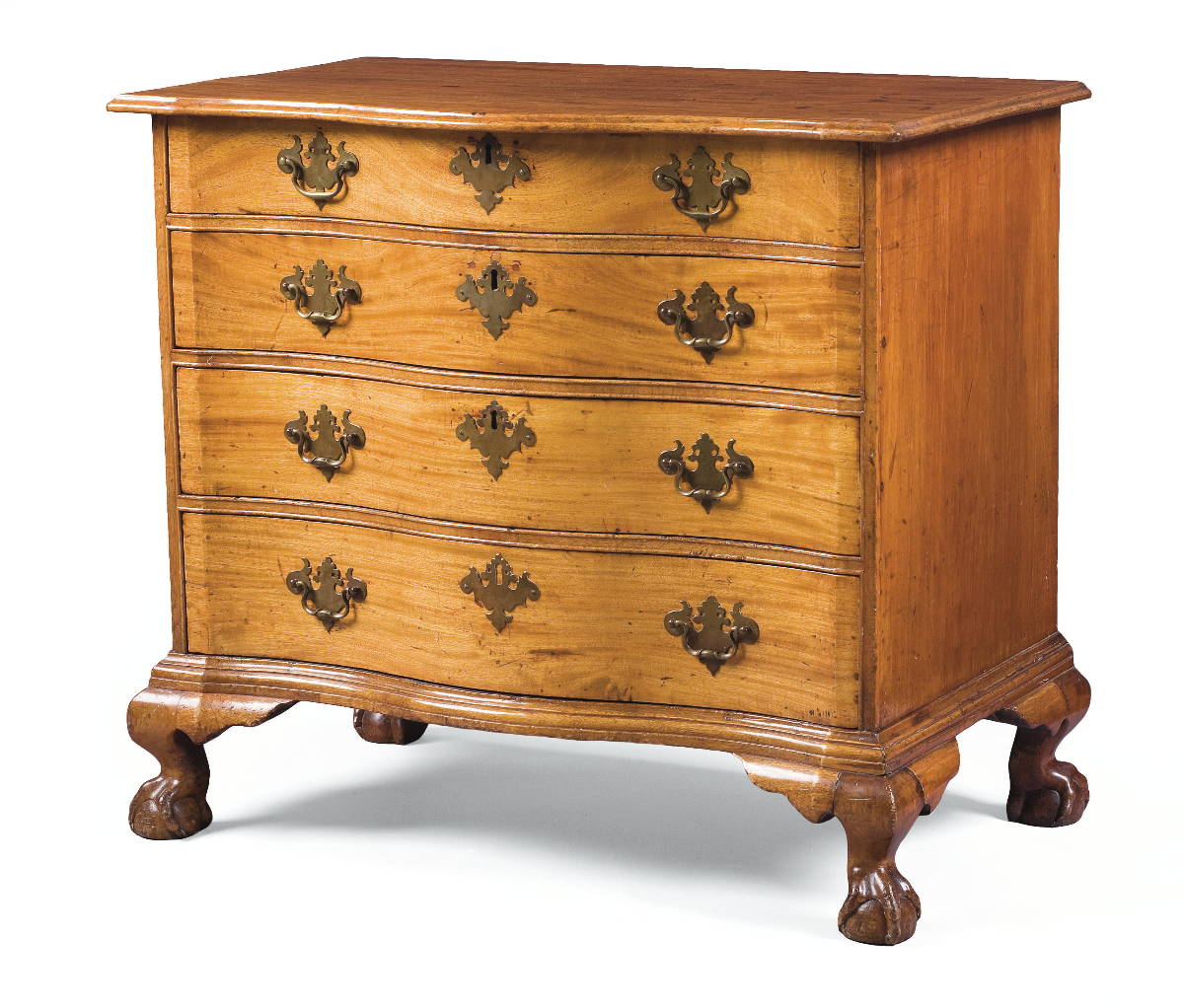 Appraisal: FINE MASSACHUSETTS CHIPPENDALE MAHOGANY OXBOW CHEST OF DRAWERS The rectangular