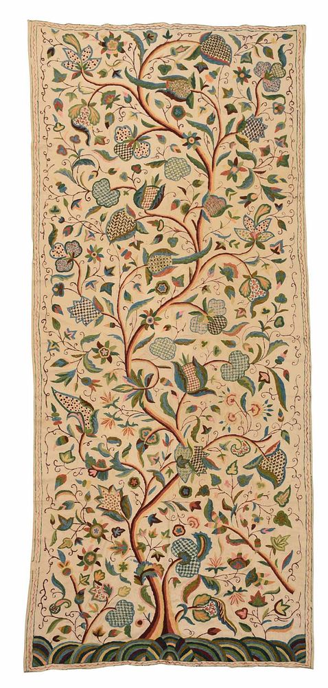 Appraisal: Tree of Life Crewelwork possibly Suzani th century dense leaf