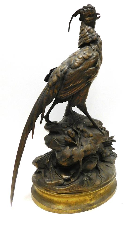 Appraisal: Alphonse Alexandre Arson French - bronze sculpture depicting pheasant perched