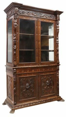 Appraisal: Italian Renaissance Revival carved bookcase early th c lunette and