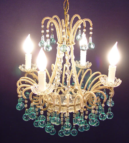 Appraisal: DIMINUTIVE MURANO GLASS CHANDELIER Featuring aqua blue color glass balls