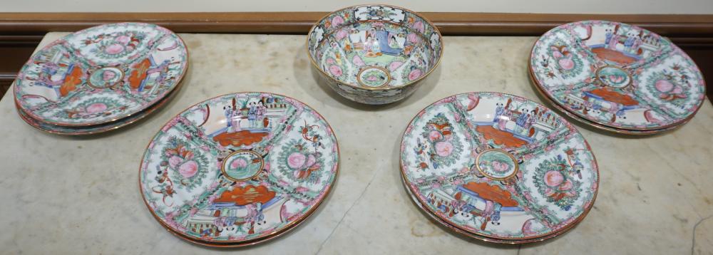 Appraisal: Chinese Rose Medallion Porcelain Bowl and Eight Plates