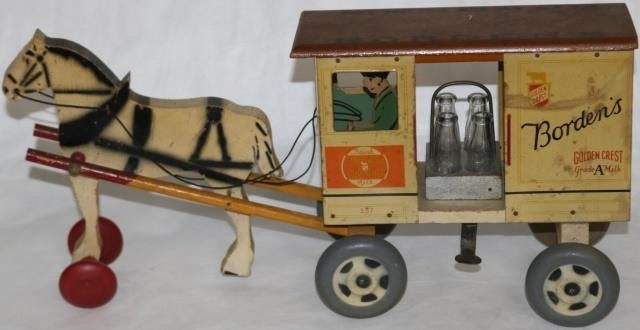 Appraisal: BORDEN ADVERTISING MILK WAGON TOY HORSE DRAWN ORIGINAL PAINTED FINISH