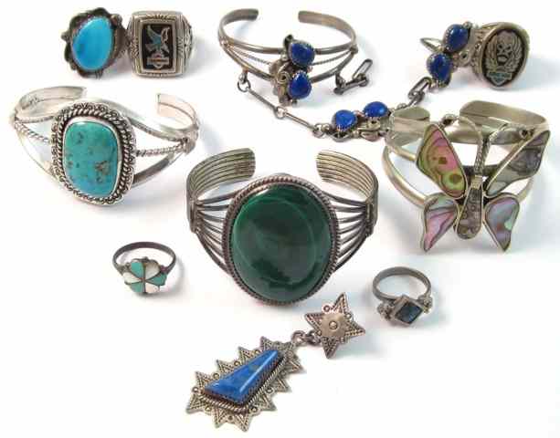 Appraisal: TWELVE PIECES SILVER JEWELRY Nine are Southwest Indian made five