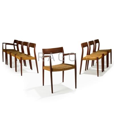 Appraisal: NIELS O MOLLER Set of eight chairs two arm- six