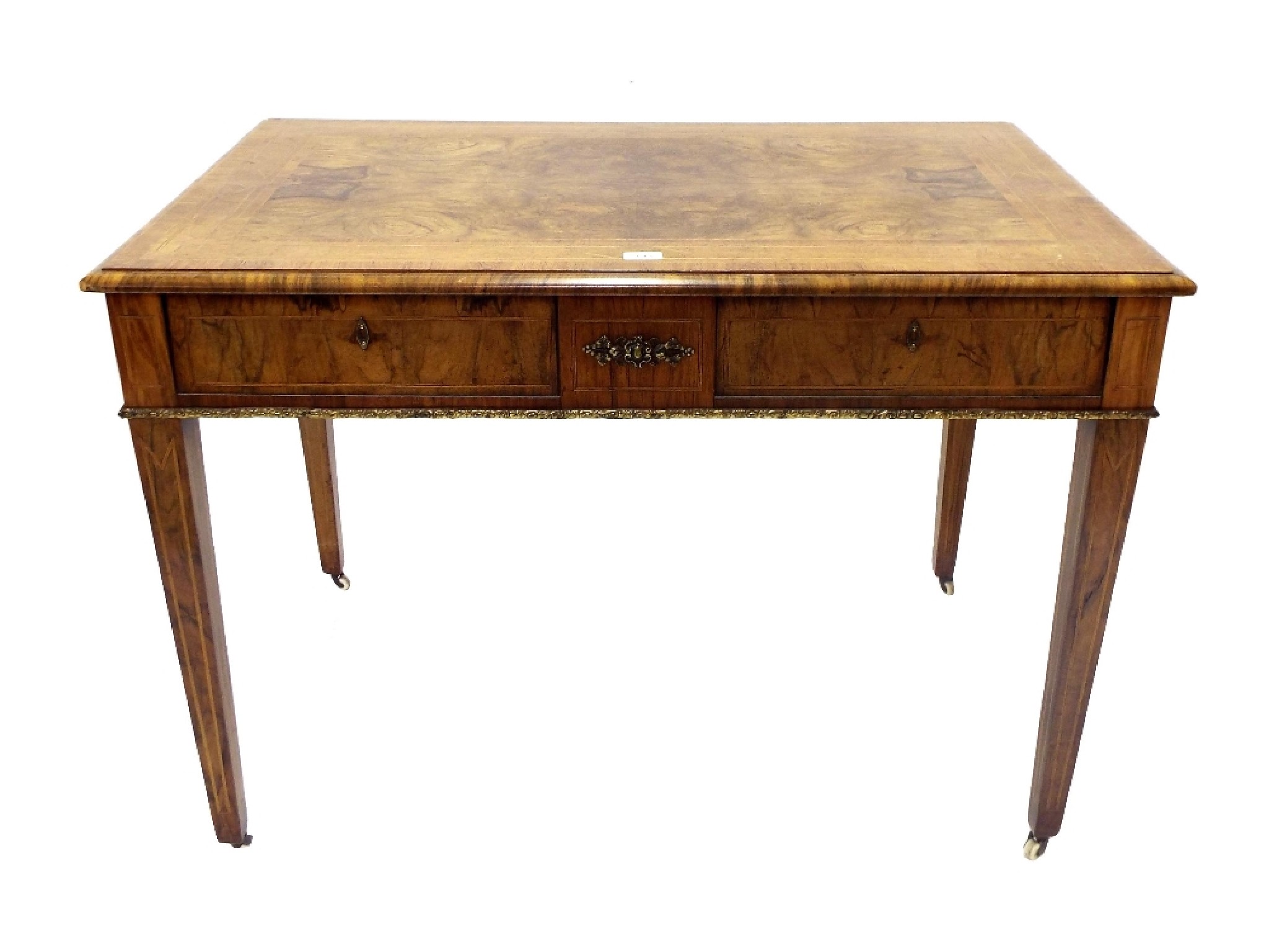 Appraisal: Attractive French burr walnut writing side table the top with