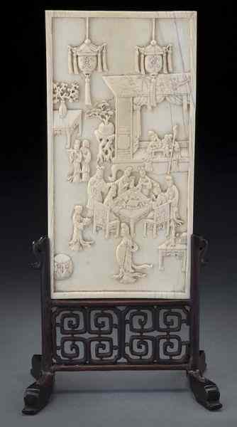 Appraisal: Chinese Qing carved ivory table screen International shipping IS NOT