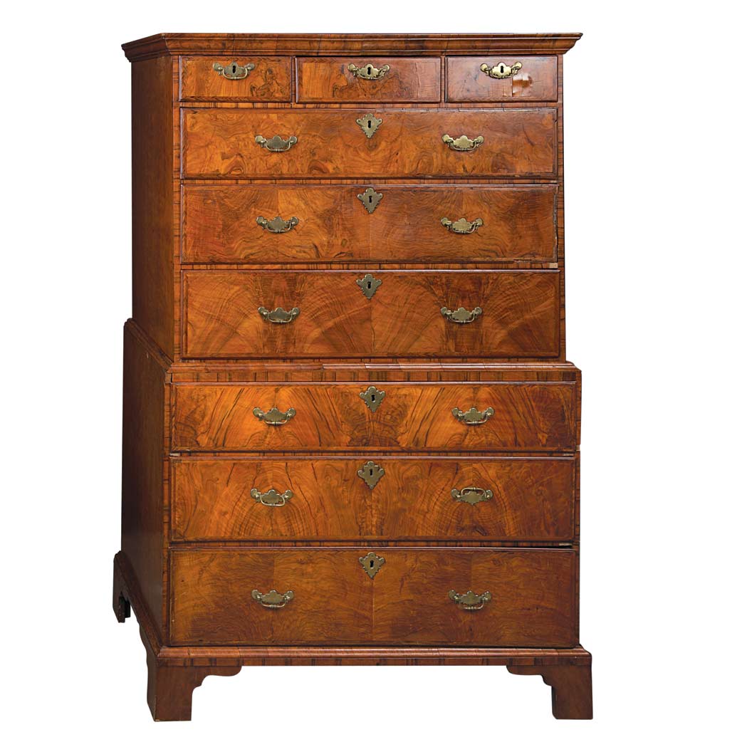 Appraisal: George II Oak and Walnut Chest on Chest In two