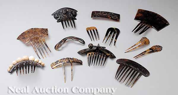 Appraisal: A Group of Thirteen Antique Tortoiseshell Hair Combs c -