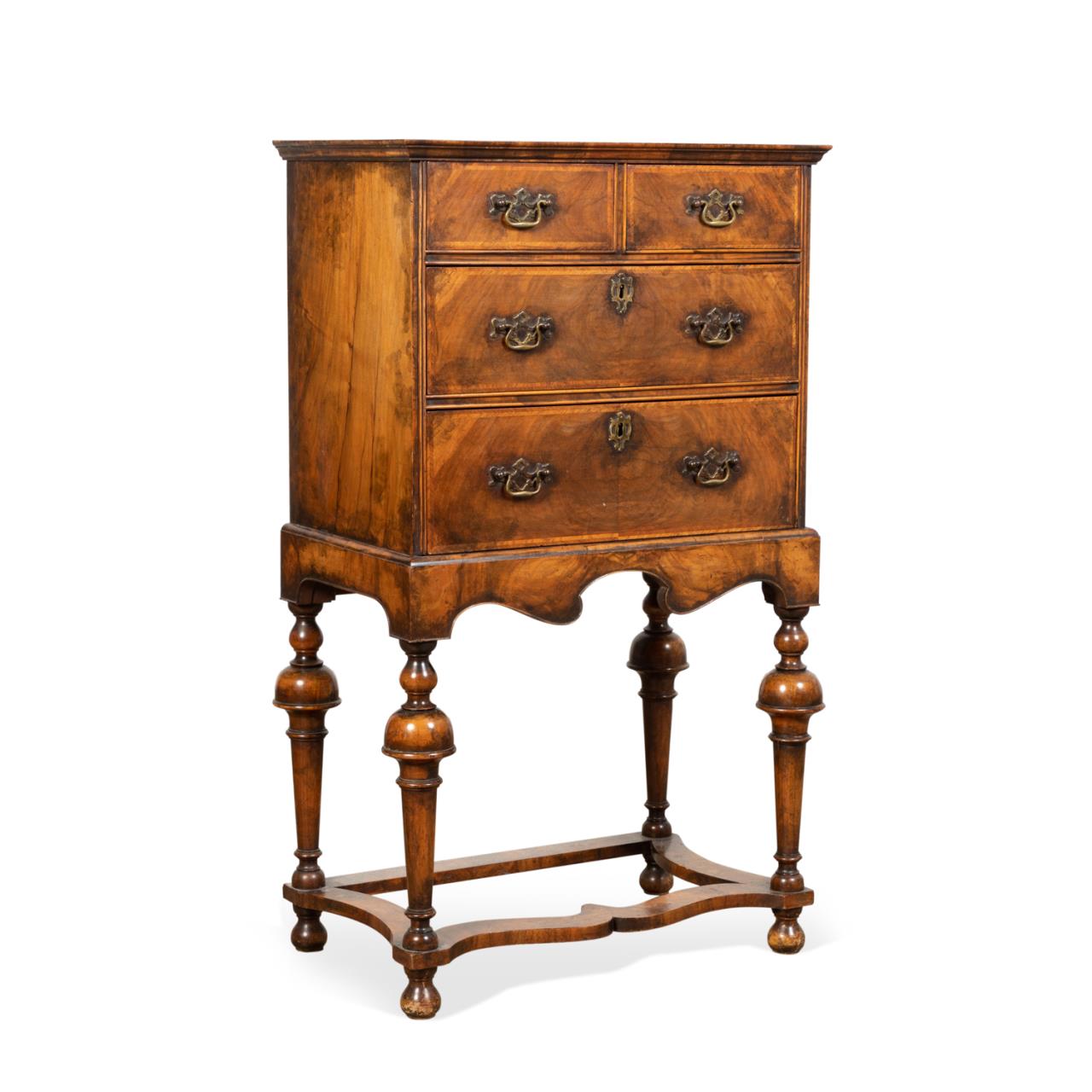 Appraisal: WILLIAM MARY STYLE FOUR DRAWER CHEST ON STAND English William