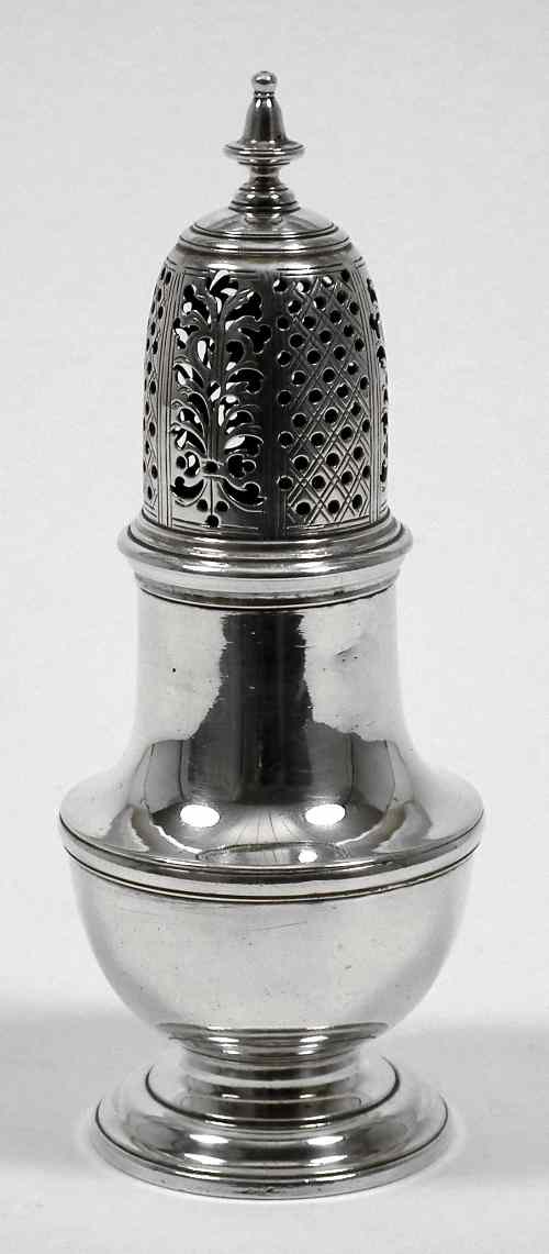 Appraisal: A George II silver baluster shaped sugar castor with plain