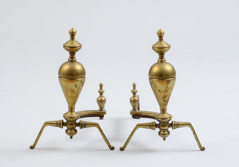 Appraisal: PAIR OF AESTHETIC MOVEMENT BRASS ANDIRONS C x x in